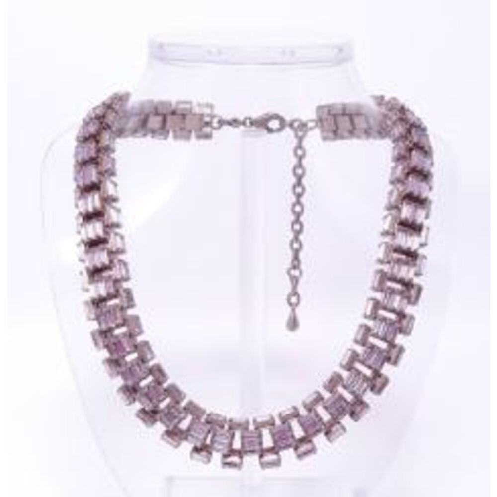 NWT Lee Angel Neiman Marcus Box Link Crystal Baguette Necklace NWT 398 Lavender